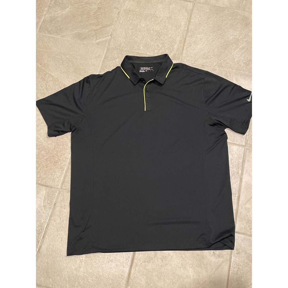 Nike Golf Tour Performance Polo‎ Shirt XL Black Dri-Fit Stretch Pinstripe